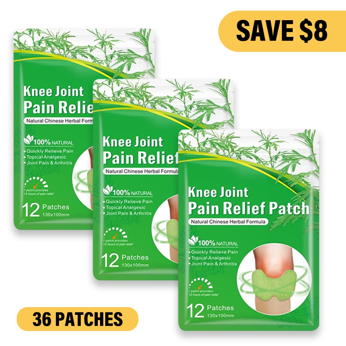 Flexiknee Natural Knee Pain Patch, Knee Joint Pain Relief Patch